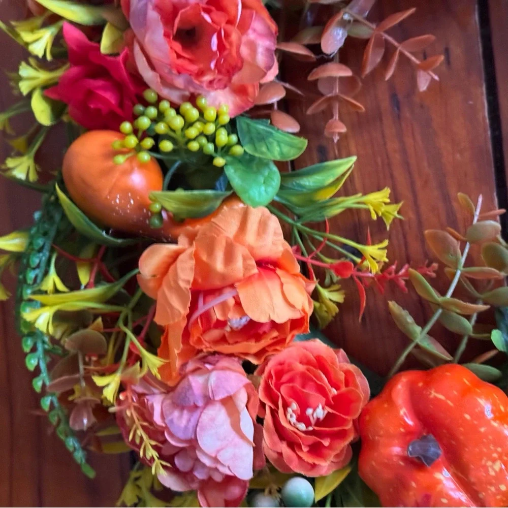 Autumn Floral Wreath with Pumpkins